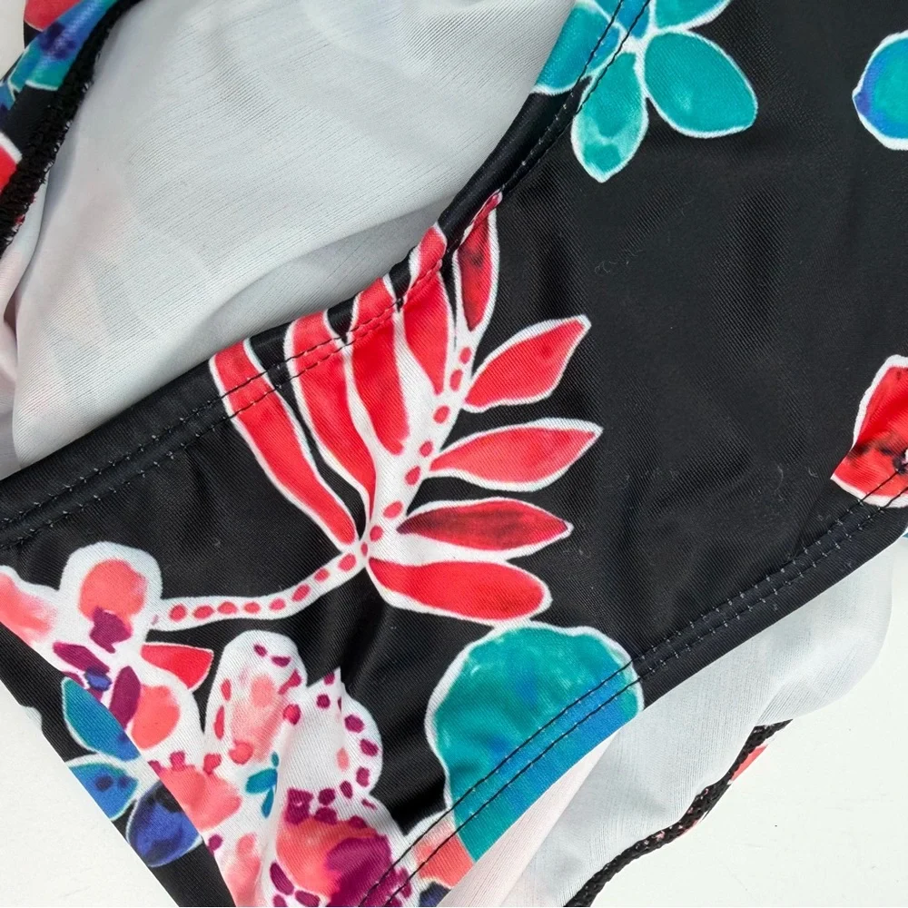 BLAIR Swimsuit Womens 18W Black Floral One Piece Scoopneck Bathing Suit